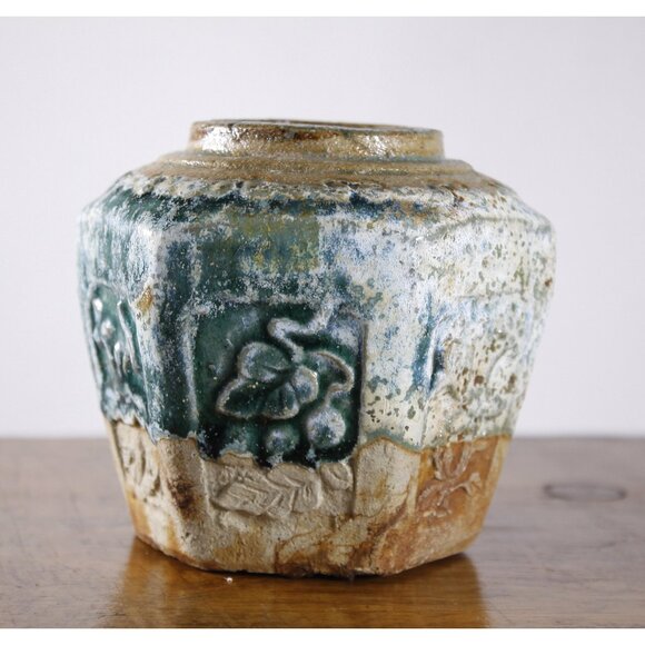 Antique Chinese hexagonal green ginger jar 3.5", Victorian small size ginger - Picture 1 of 10
